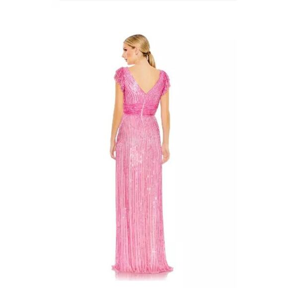 Mac Duggal Embellished Flutter Cap Sleeve a Line Gown Dress Pink Size 8 NWT - Picture 3 of 12
